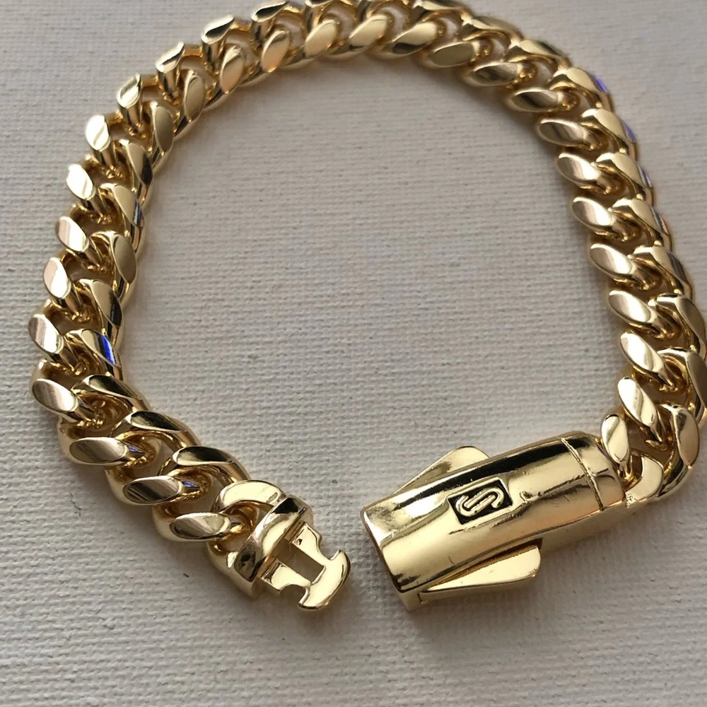 Gold Tone Cuban Link Bracelet for Men